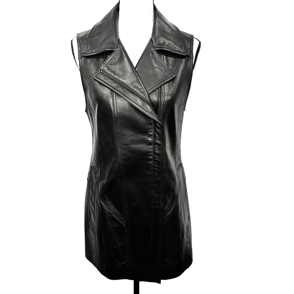 Black 100% Natural Sheep Leather Zipper Front Vest HEO - US Small / Korean 55